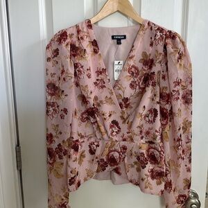 Pink rose and gold blouse from express, new with tags
